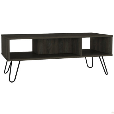 Table basse, pieds en épingle à cheveux, deux tablettes