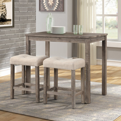 Button Tufted Counter Height Saddle Stool, Set of 2, Taupe