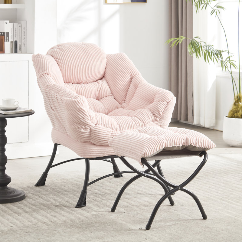Fauteuil de jardin rose, confortable et moelleux, en coton doux et stable, avec poche latérale.