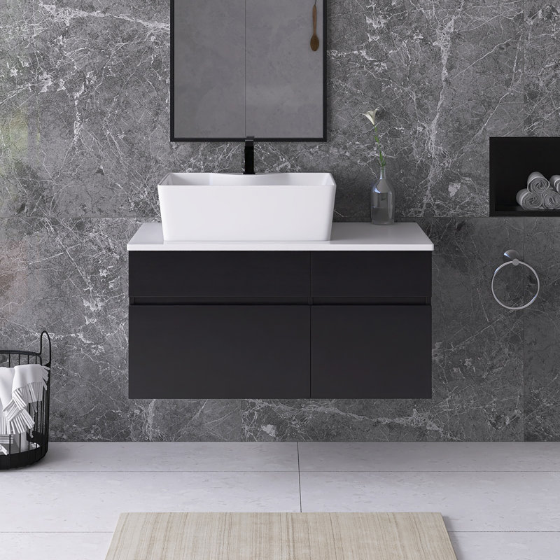 Meuble-lavabo mural simple 31,5 po avec comptoir en faux marbre