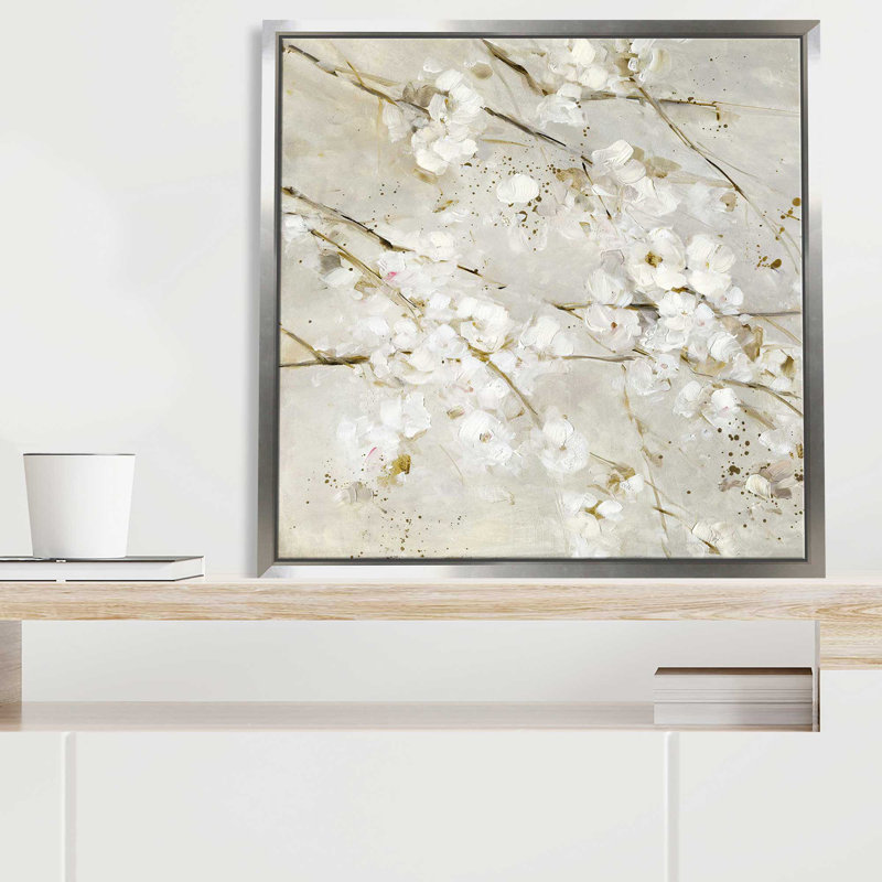 «Soft Spring Blossoms» par Sally Swatland - impression sur toile tendue, L 21,5 po x H 21,5 po, Encadrement argenté
