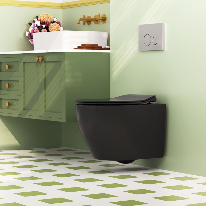 DeerValley 4L/6L LPF Elongated Wall Mounted Wall Hung Toilets (Seat Included), Matte Black