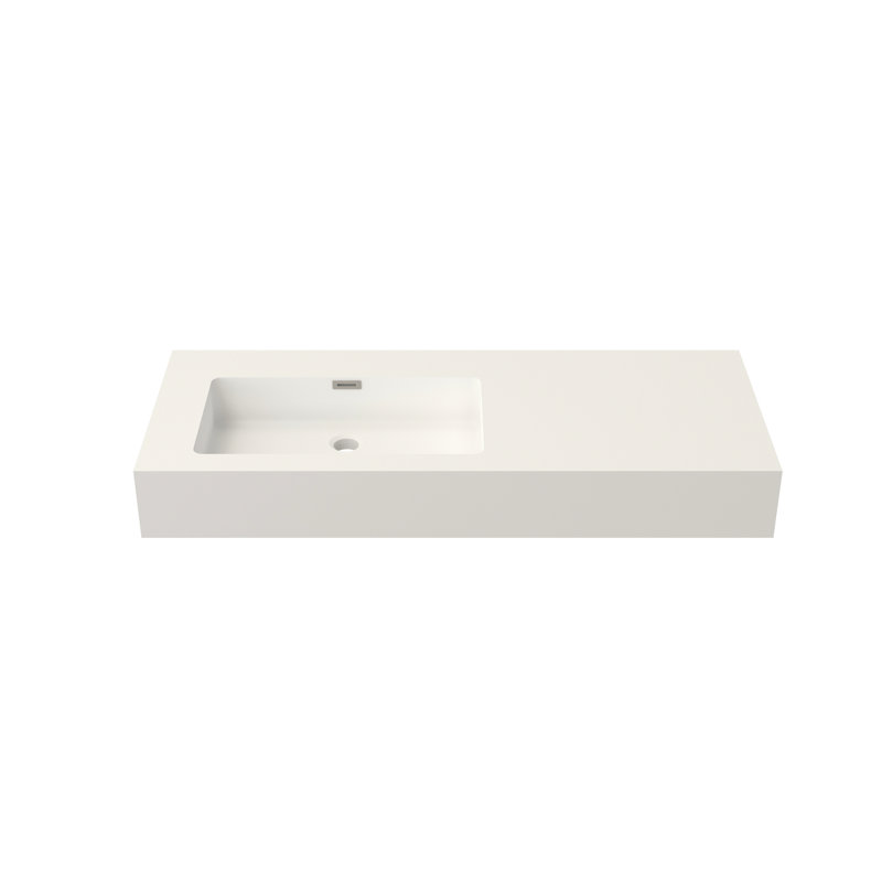 Surface solide, lavabo de meuble-lavabo de salle de bain, résine de pierre, compatible avec tous les styles, faible entretien, fixation murale, mode d'installation sur comptoir, lavabo de surface au look élégant fabriqué en blanc mat
