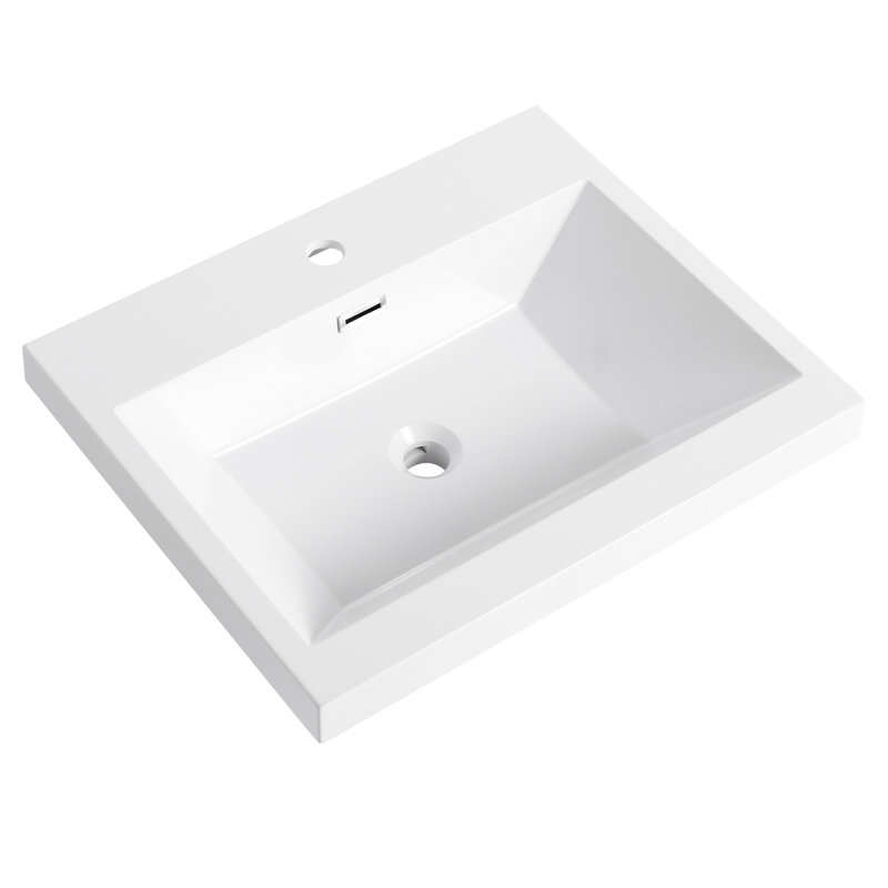 Lavabo de salle de bain 24 po, blanc brillant, accent moderne et élégant accentuant le style blanc