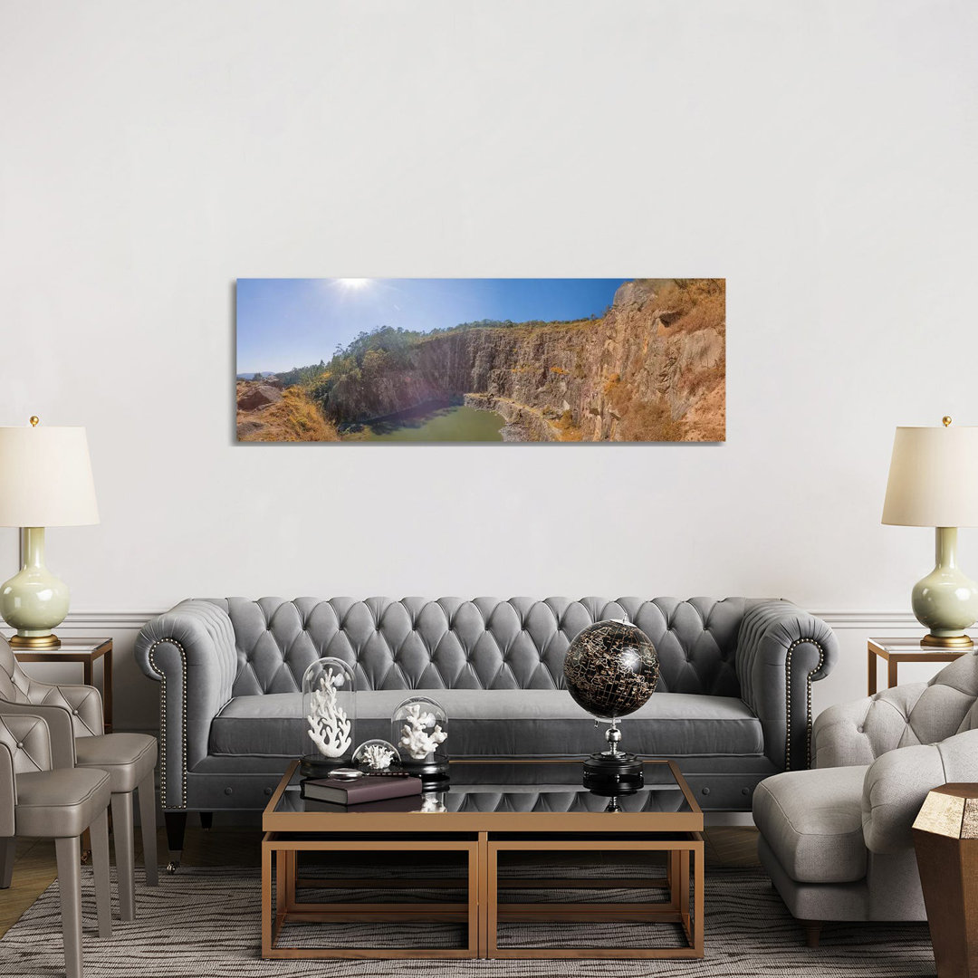 Mountain Landscape With Lake And Blue Sky - Wrapped Canvas Panoramic Print