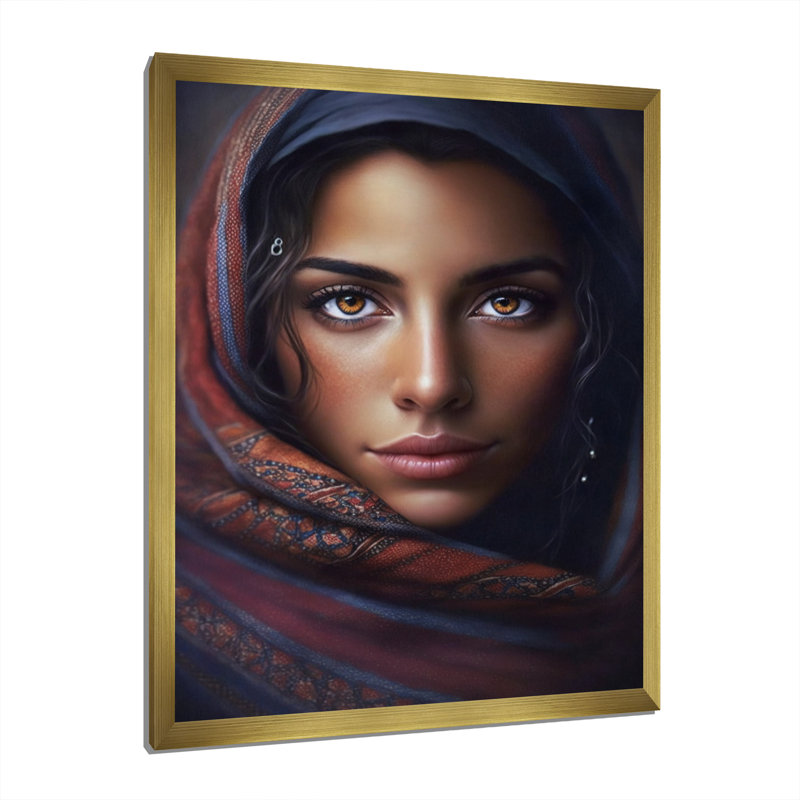 Regard féminin enchanteur II, H 32 po x l 24 po x P 1 po, Toile encadrée dorée avec coins fermés