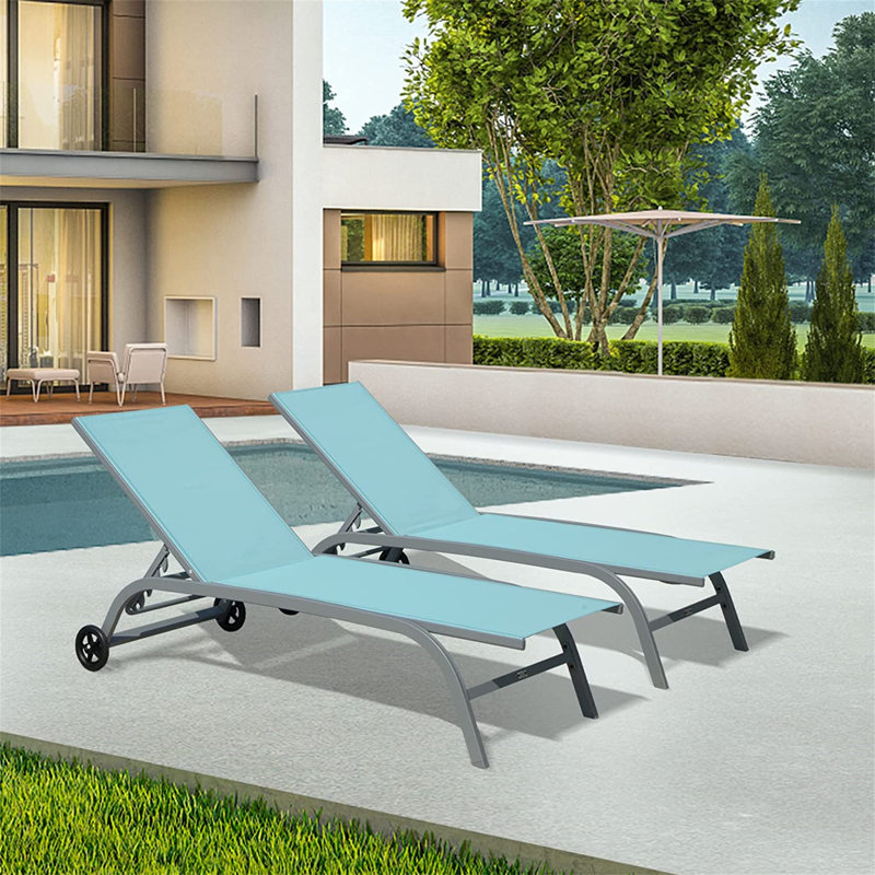 Chaise longue d'extérieur en alliage d'aluminium, Bleu turquoise