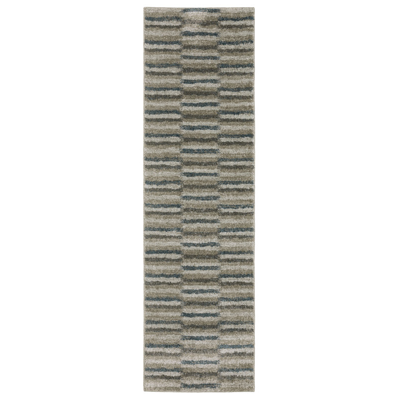 Tapis rayé bleu sarcelle / gris, Tapis de couloir 2 pi 3 po x 7 pi 6 po