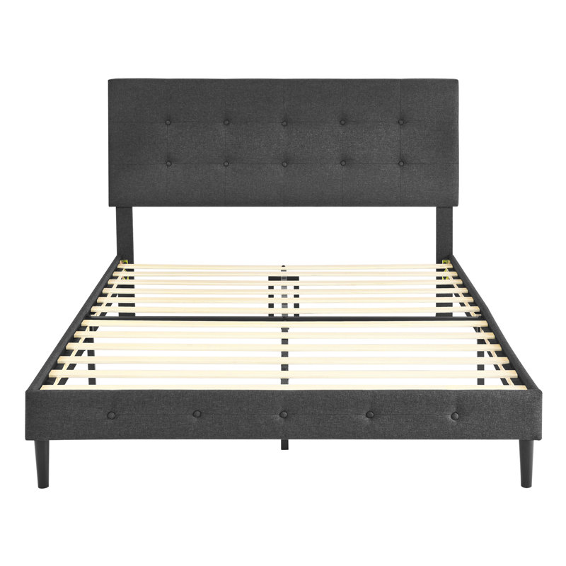 DeCoro Cambridge Upholstered Wooden Platform Bed Frame, King, Dark Gray