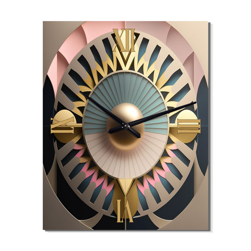 Golden Sphere Geometrics - Horloge murale abstraite moderne surdimensionnée, H 32 po x l 24 po x P 1 po