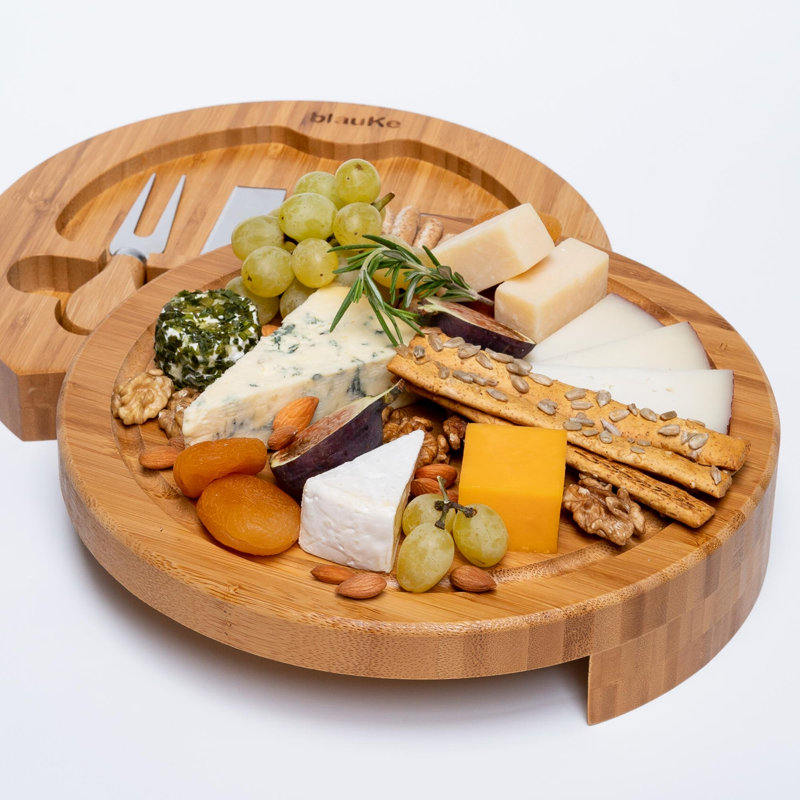 Planche à fromage en bambou et ensemble de couteaux de 10 pouces de diamètre