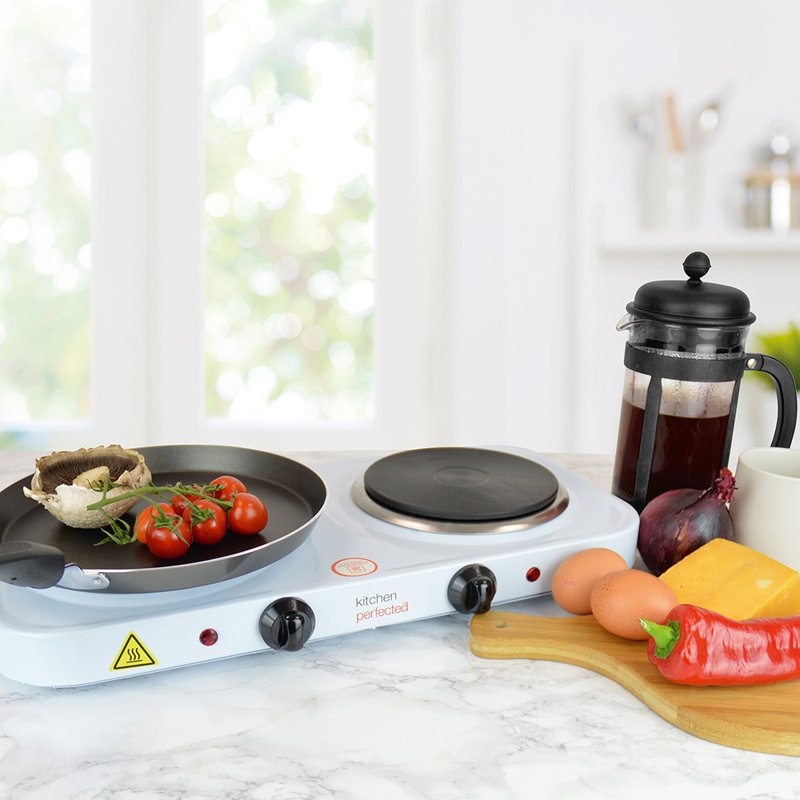 Kitchen Perfected 2000 Watt Electric Double Hotplate, White