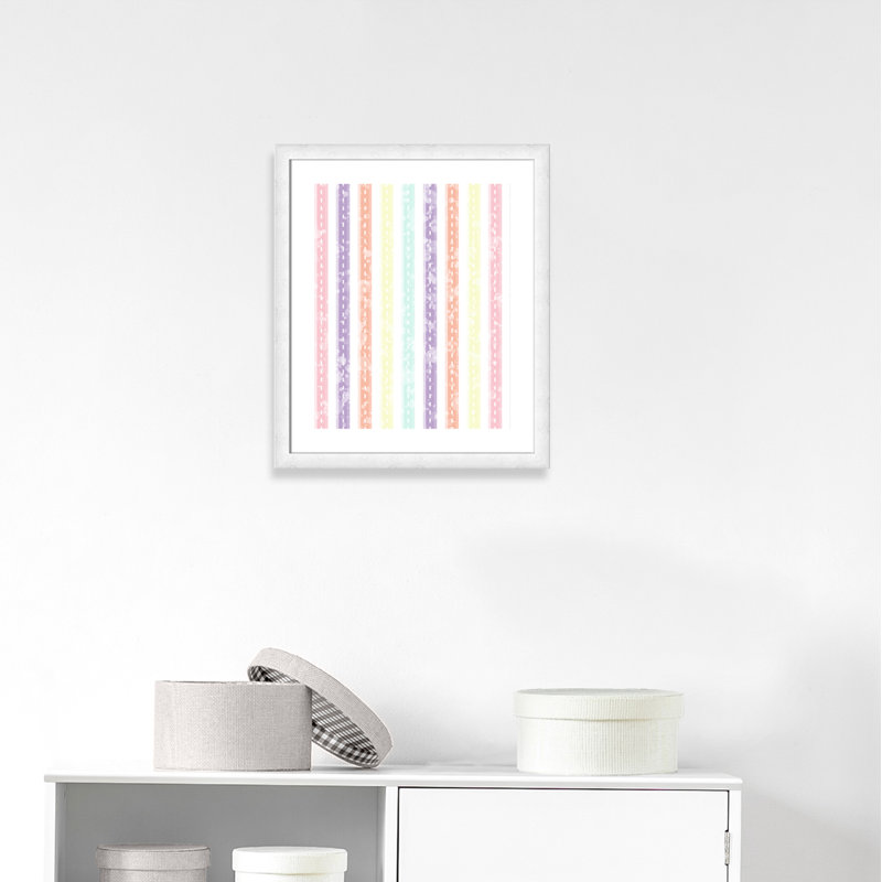 Adhésif décoratif Whimsical Stripe, H 26,5 po x l 22,5 po x P 0,625 po, Encadré plat à grain de bois blanc