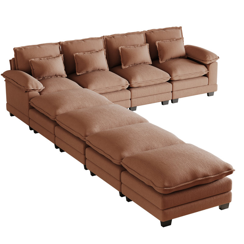 Canapé modulaire en chenille de 116 po en forme de U avec quatre repose-pieds, Brun