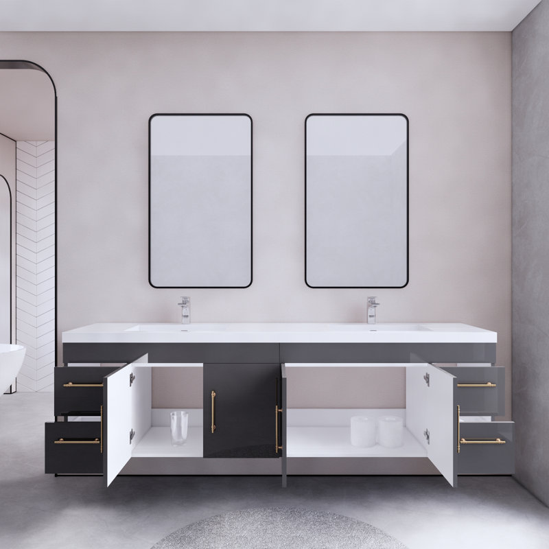 Ensemble de meuble-lavabo mural double 83,44 po Mapleview, Gris
