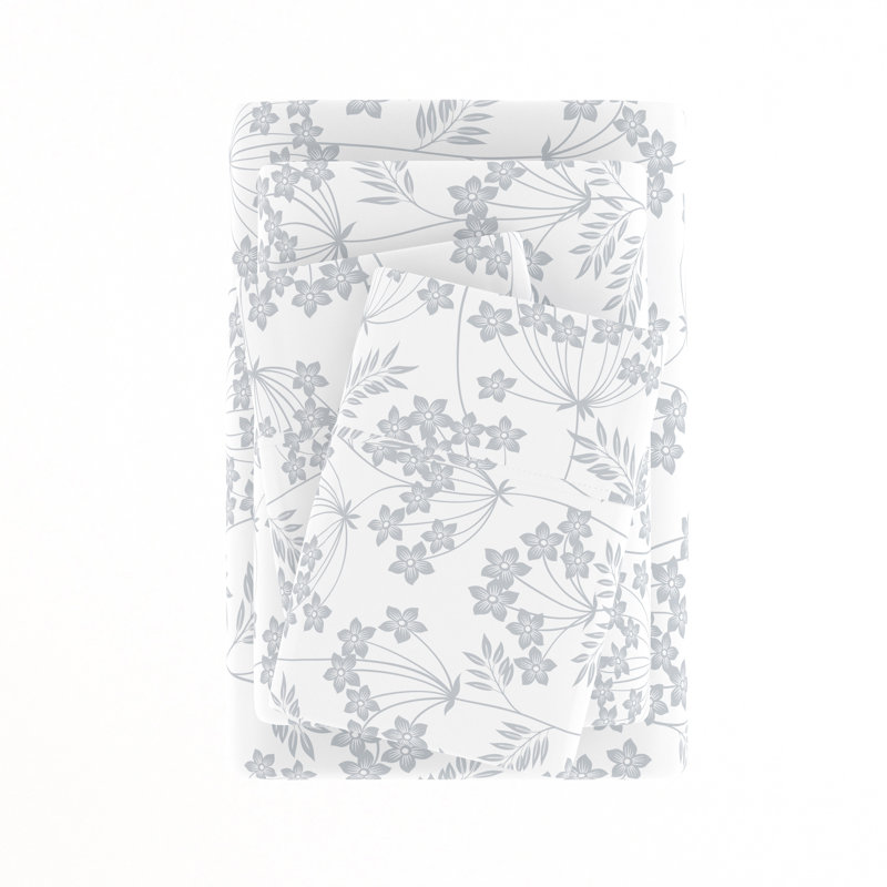Full Size Blue Floral Microfiber Deep Pocket Sheet Set