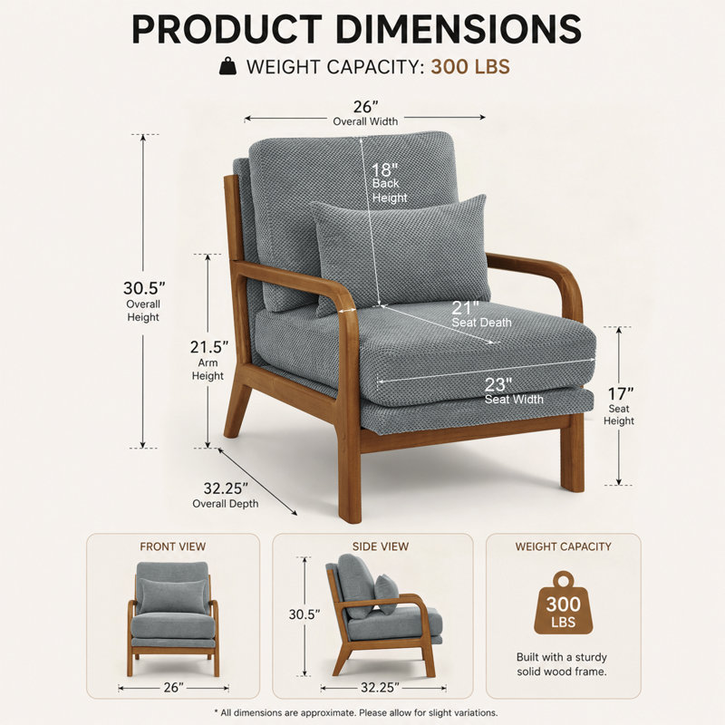 Fauteuil d'appoint Mid-Century, Light Gray Polyester Blend