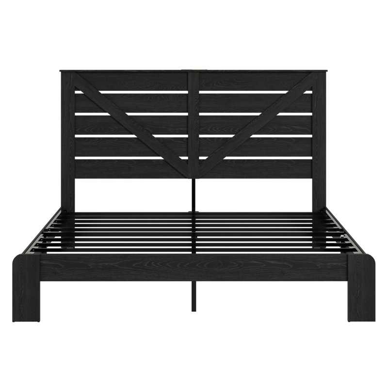 King Bed Frame Headboard , Wood Platform Bed Frame , Noise Free,No Box Spring Needed And Easy Assembly Tool,Large Under Bed Storage, Black