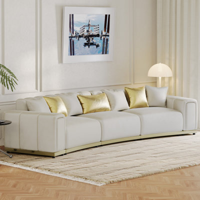 145" Modern Square Arm Sofa Oversized Curved Sofa with Gold Accents