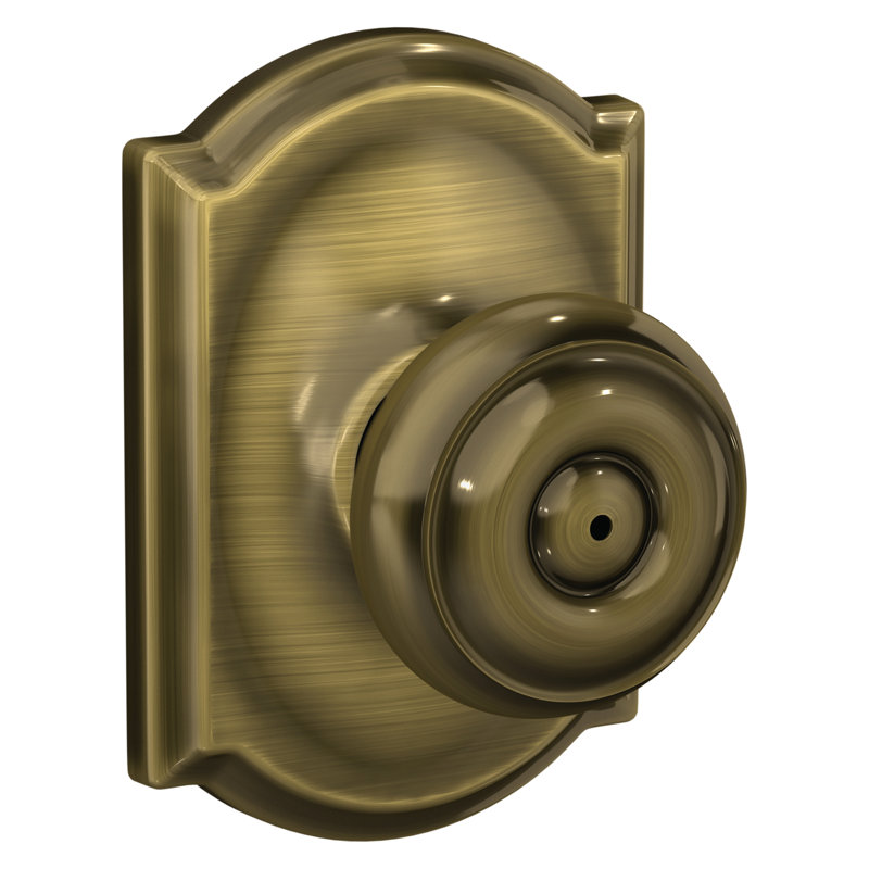 Georgian Privacy Knob with Camelot Trim, Antique Brass