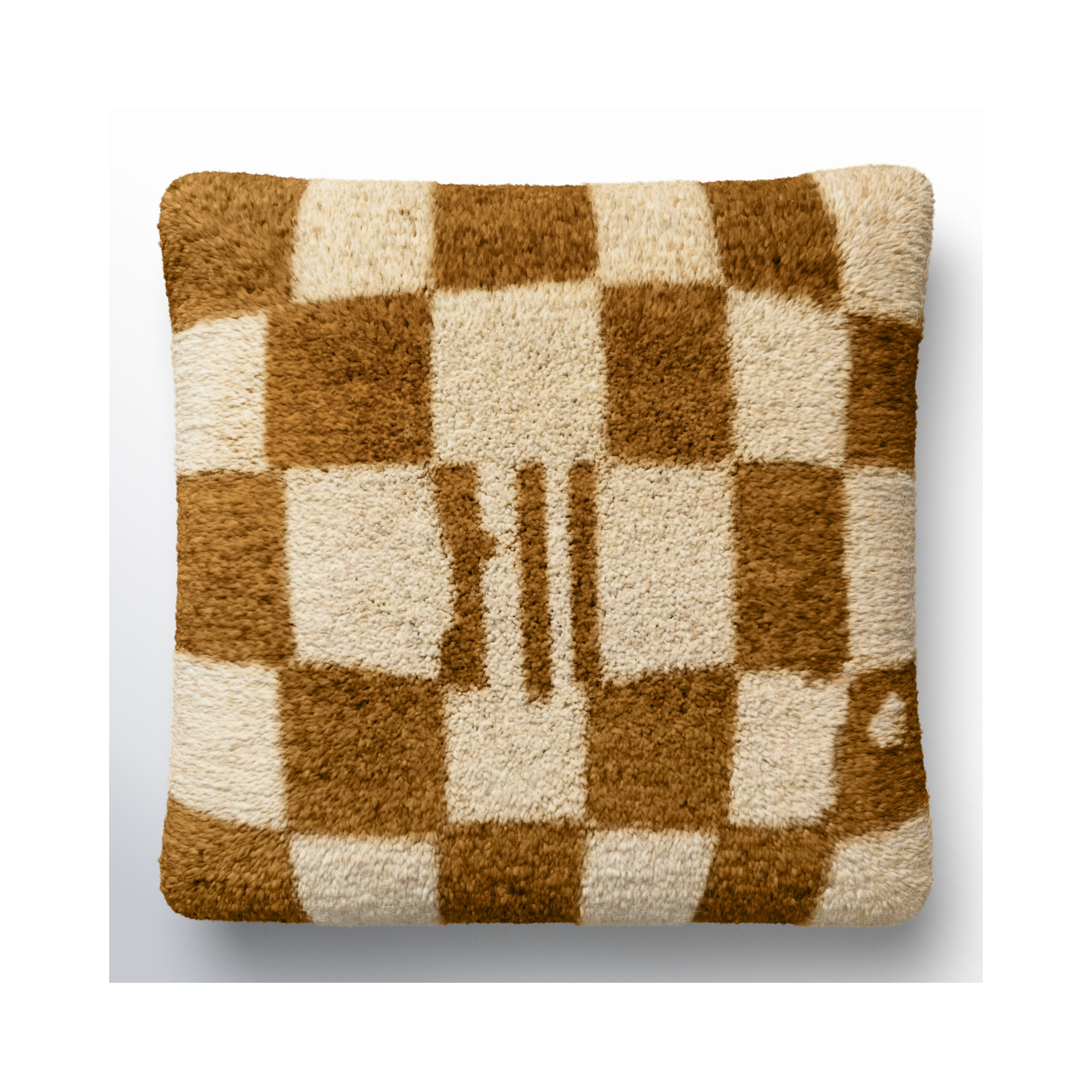 Raven Checkered Wool Throw Pillow, 22" x 22", Down, Brown