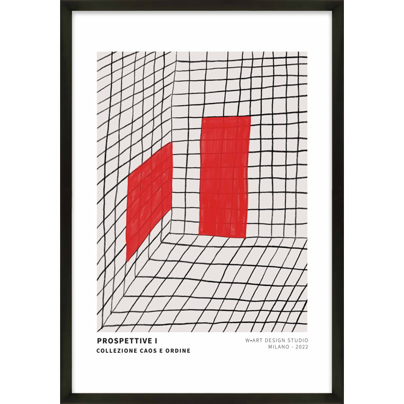 Red Perspective Print by Romina Gadler, Black Framed Paper, 20" H x 14" W x 1.25" D