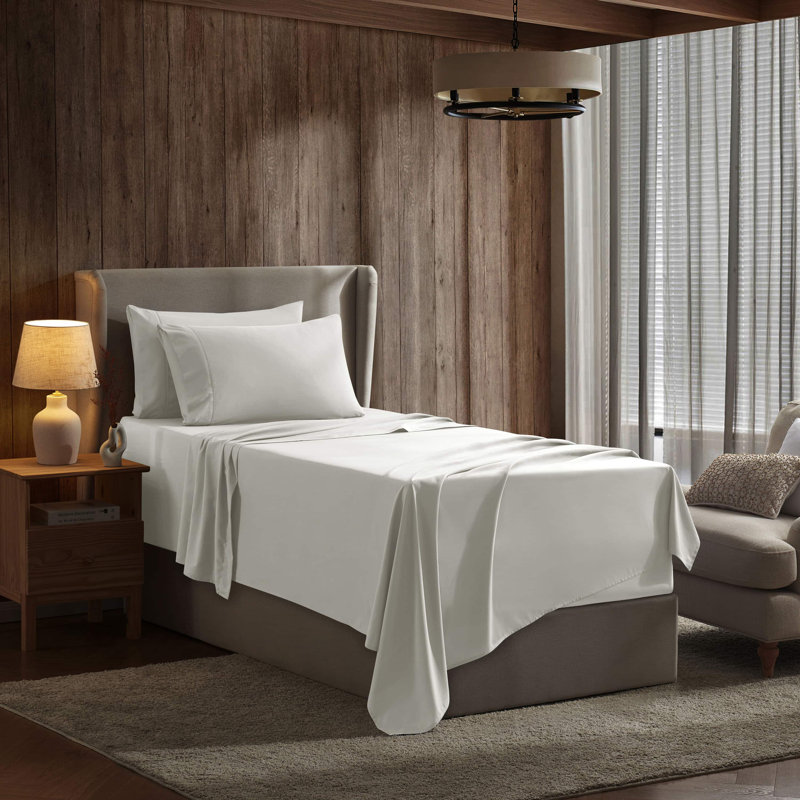 Ensemble de draps 4 pièces Luxury, Twin XL Fitted Sheet with 2 Pillowcases, Off White