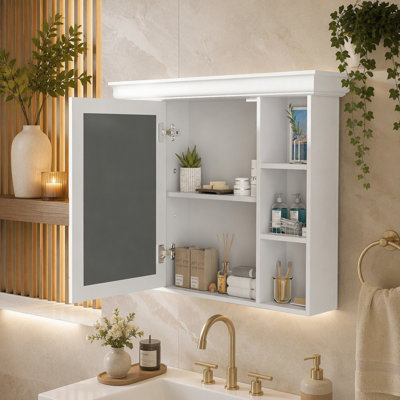 Armoire de rangement murale blanche pour salle de bain avec porte miroir, 89 cm x 71 cm