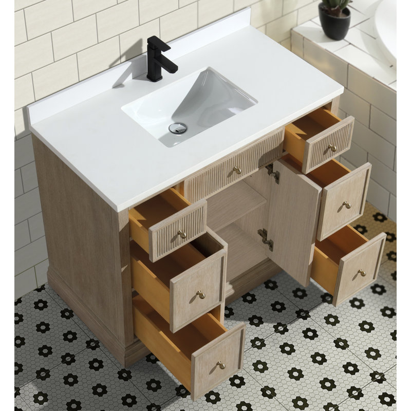 Redondo 42" Ash Oak Single Bathroom Vanity with Quartz Top