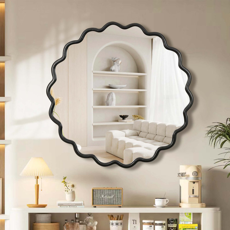 Miroir de meuble-lavabo mural en bois massif, 41,8 po x 41,8 po, Noir