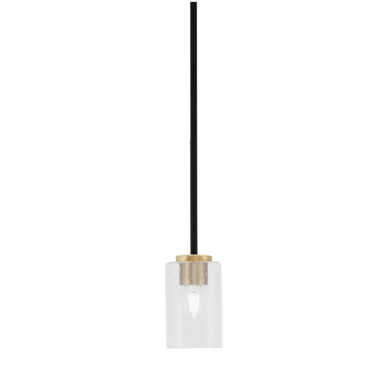Mini-luminaire suspendu 1 lumière Amarmula, noir mat et laiton vieilli, verre bullé transparent de 4 po, Clair
