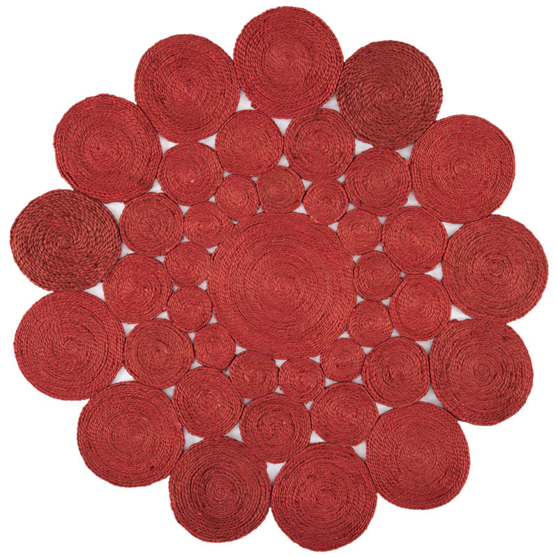 Tapis de couleur unie en jute tissé à la main Duran, Rond 4 pi