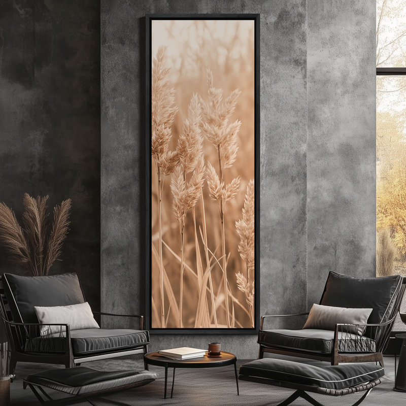 Gros plan sur un champ de blé sépia avec grain doux - reproduction d'art sur toile encadrée, H 60 po x l 20 po x P 1,5 po