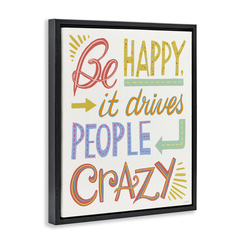 «Bright Be Happy Expression» par Anne Tavoletti, H 21 po x l 17 po, Cadre flottant noir de jais