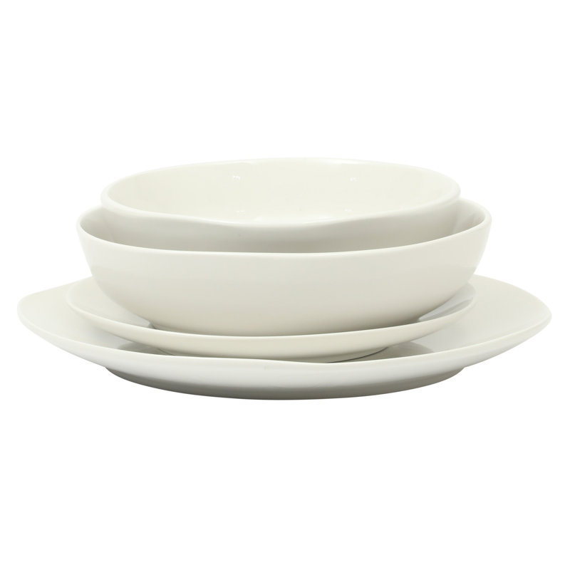 Linendale Zen White Porcelain Round Dinnerware Set, Service for 4