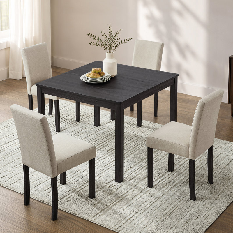 Ensemble de salle à manger carré moderne Nook 5 pièces avec 4 chaises rembourrées pour petits espaces, Noir antique