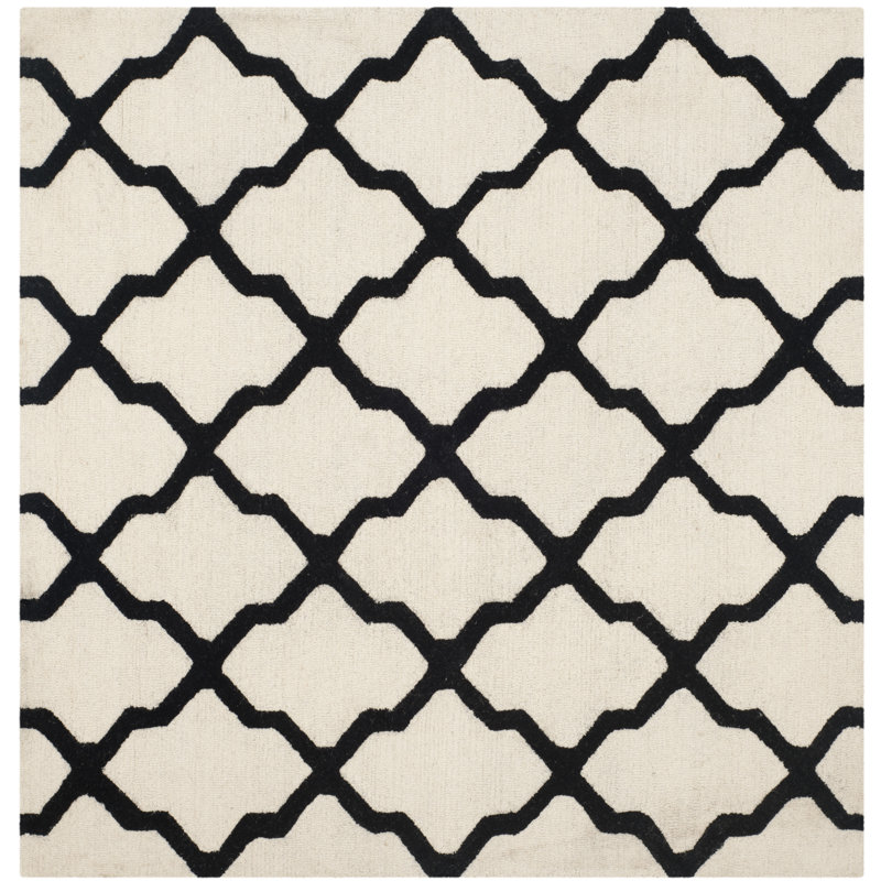 Cannen Hand Tufted Wool Geometric Rug, Square 6', Ivory/Black