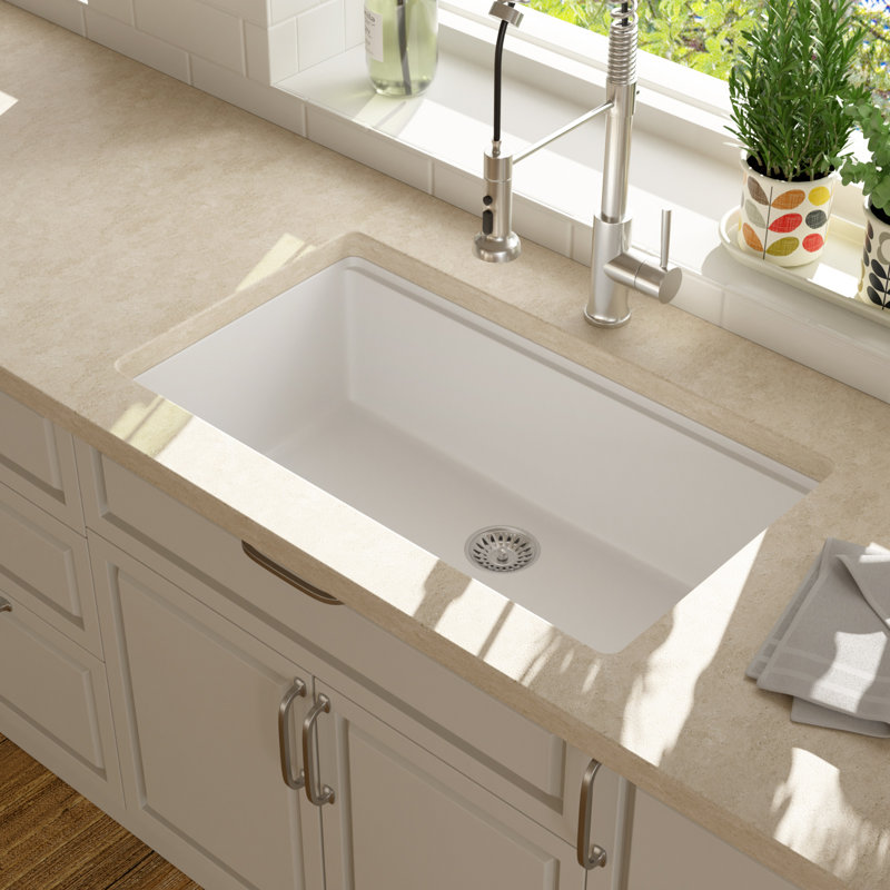 Quartz 32" x 19" Undermount Workstation Kitchen Sink Quartz Single Bowl Kitchen Sink Granite Sink, White