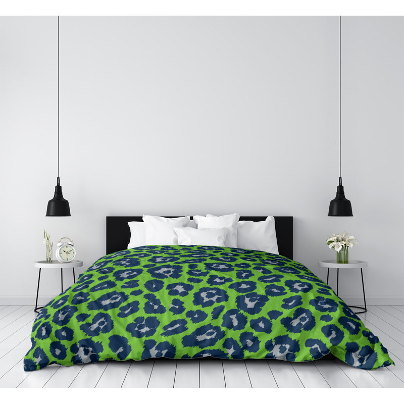 Housse de couette simple à imprimé léopard, Polyester brossé, Housse de couette pour grand lit, Vert / gris / bleu marine