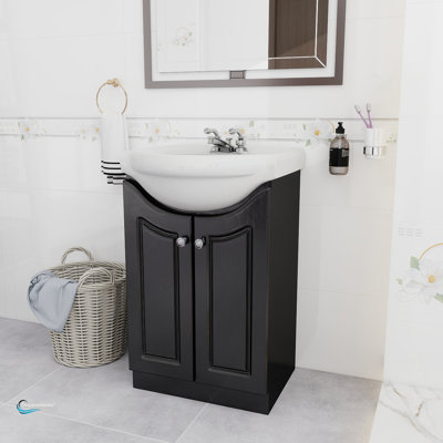 24" W x 19" D x 34" H Semi-Contemporary Euro Vanity in Navy with Ceramic Vanity Top in White