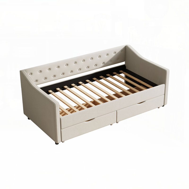 Elegant Tufted Sofa Bed with Drawers Perfect for Storage and Comfort in Modern Homes, Beige, Twin