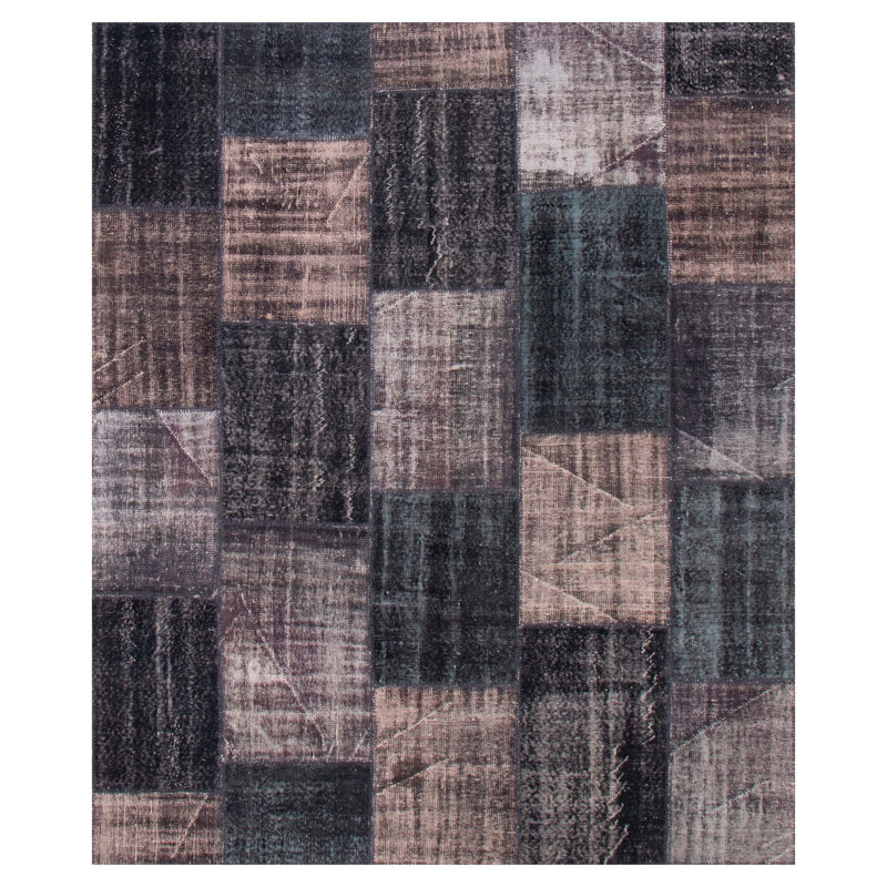 Tapis noir en laine noué à la main de conception unique 8 pi 3 po x 10 pi New Age Kapteyn