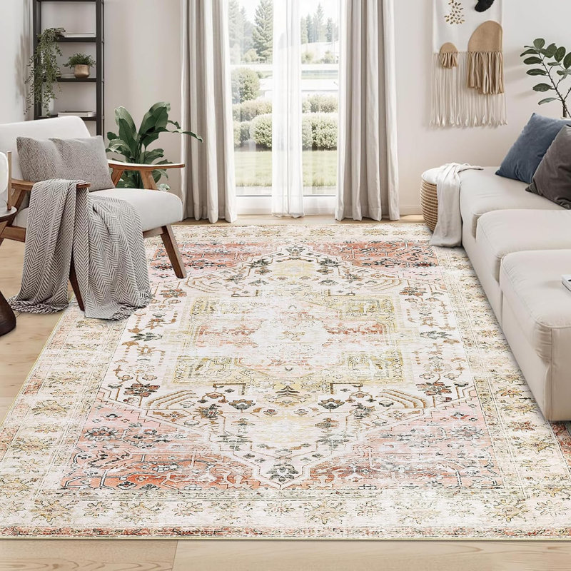 Rug Kitchen Hallway Entryway – Vintage Floral Oriental Design Non-Slip Stain Resistant Low Pile Floor Covering (Blue)