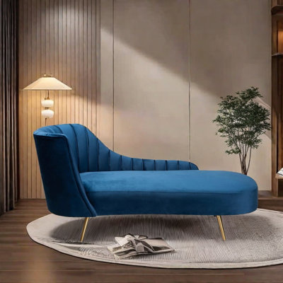 Chaise longue en velours avec structure en bois massif