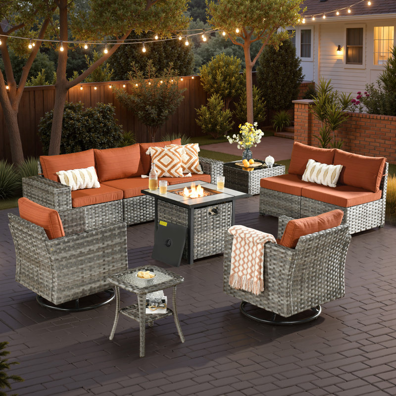 Bobia 7 - Person Patio Conversation Set with Cushions, Orange Red