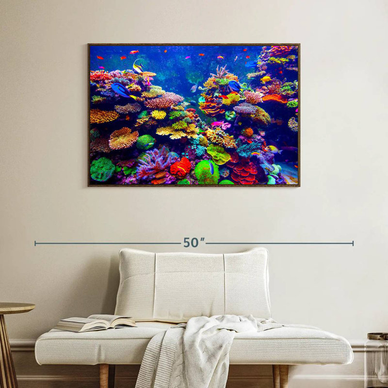 Paysage vibrant sous l'eau, Cadre flottant noyer, 40 po x 27 po