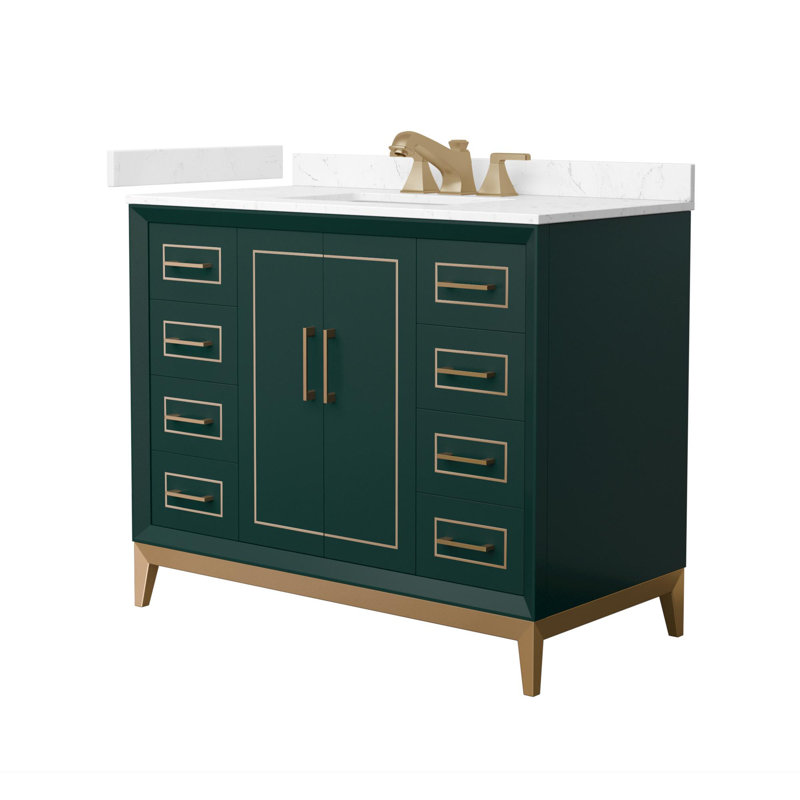 Marlena 42" Freestanding Single Bathroom Vanity with Cultured Marble Top, Green, Satin Bronze, 42"