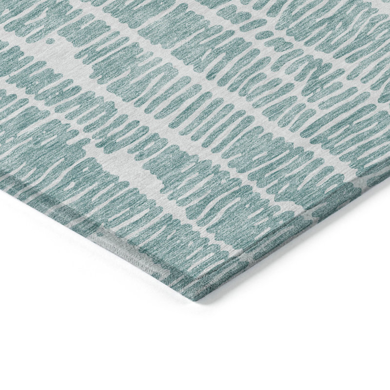 Tapis d'extérieur lavable abstrait bleu sarcelle et ivoire 8 pi x 10 pi