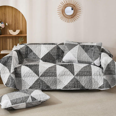 Ensemble de courtepointe géométrique en microfibre 3 pièces Patchwork