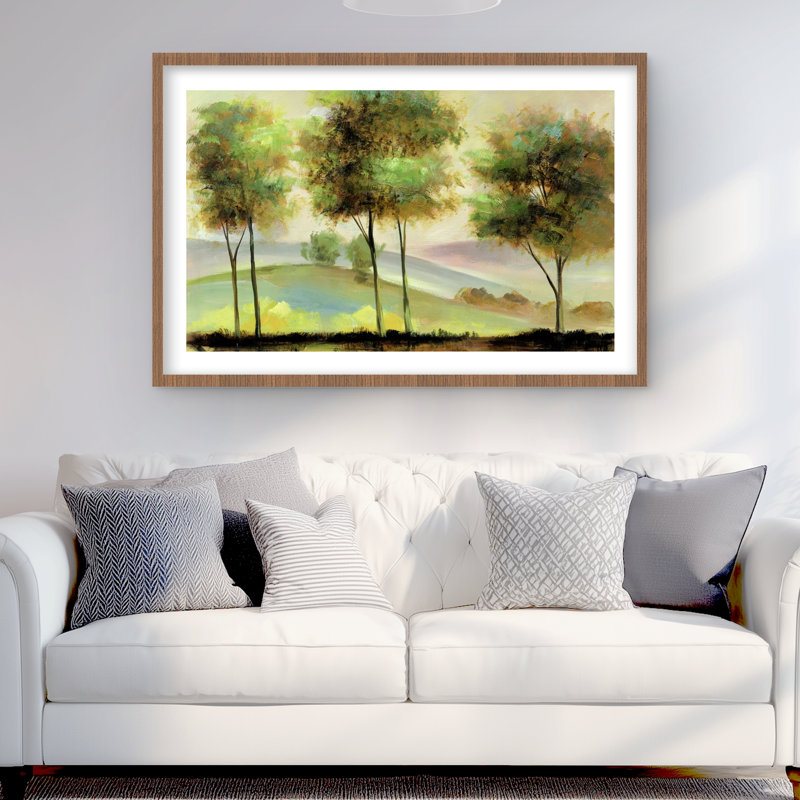 Arbres près du lac - Reproduction matte encadrée pour la décoration intérieure, H 24 po x l 36 po, Brun